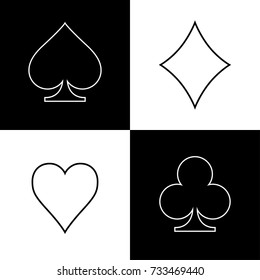 Black and white playing cards suits icon set