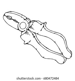 Black and white pliers. Hand-drawn tool icon. Vector illustration.