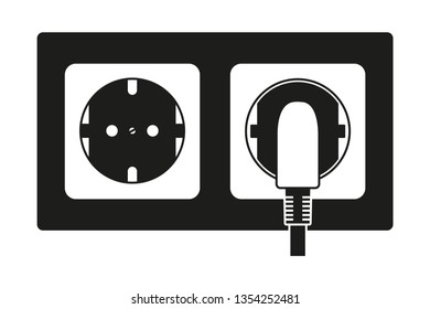 Black and white plug in and unplug electric socket. Euro standard F type. Electricity themed vector illustration for icon, label, brochure, gift card, poster or banner background decoration