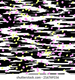 Black and white plus confetti dots ~ seamless vector background