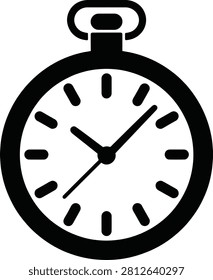 Black and white of a pocket watch with hands and hour markers time clock symbol