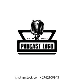 Black And White Podcast Logo Vector