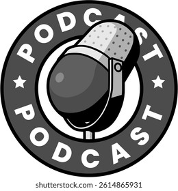 black and white podcast mic cartoon sticker illustration