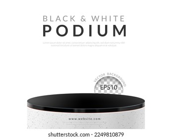 black white podium marble texture on white background, vector illustration
