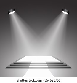 Black and white podium. Pedestal. Scene. Spotlight. Vector illustration.