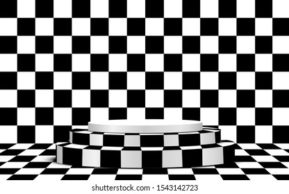 black and white podium in the black and white room