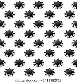 Black and white poker chips seamless pattern. Vector illustration for casino game design.