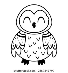 Black and white polar owl clipart. Cute Arctic animal clipart. Hand draw vector illustration in flat style