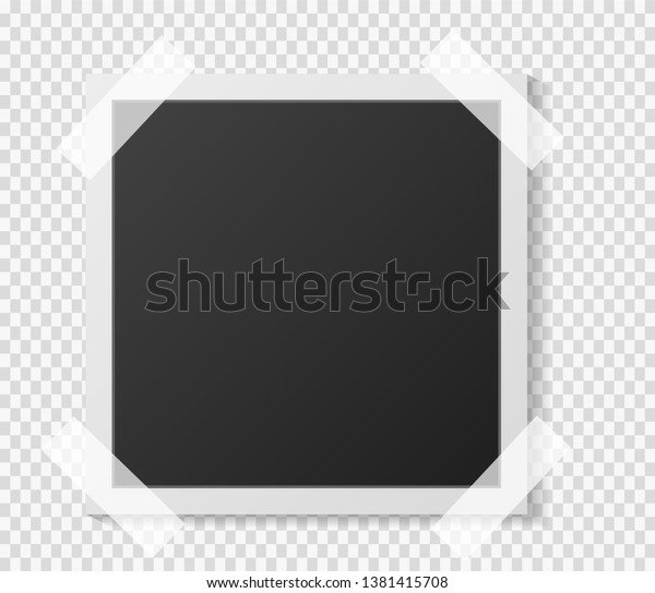 透明な背景に白黒のポラロイドの写真フレームと影 ベクターイラスト のベクター画像素材 ロイヤリティフリー