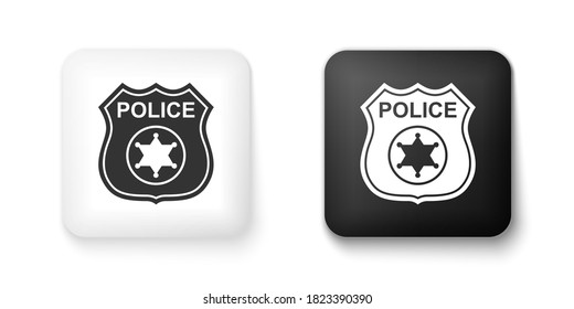 Black and white Police badge icon isolated on white background. Sheriff badge sign. Square button. Vector.