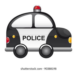 black and white police car with red light vector illustration