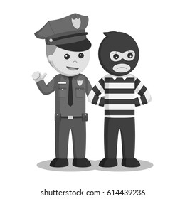 black and white police officer arrest bank thief black and white style
