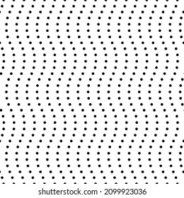 Black and white polka dot background. Vector seamless repeating pattern. Wave curved line style. Editable template.