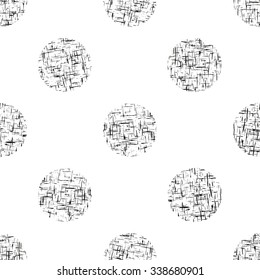 Black and white polka dot grunge seamless pattern. Vector illustration.