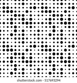 Black and white polka dot halftone background. Circles modern texture. Abstract round seamless pattern. Vector illustration.