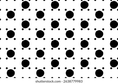 Black and White Polka Dot Seamless Pattern – Classic Vector Design for Fabric, Backgrounds, Print, Packaging, and Interior Decor.