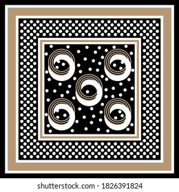 Black white polka dots background.Vector patch for print,fabric,scarf design.