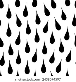 Black and white polka drops vector seamless pattern. Hand drawn black droplets on white backdrop. Appealing surface art for printing or use in graphic design projects.