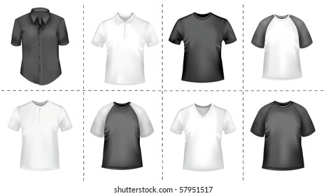 Black and white polo shirts. Photo-realistic vector illustration.