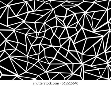 Black And White Polygonal Geometric Splinters Seamless Outline Futuristic Pattern, Abstract Polygons Surface Background 