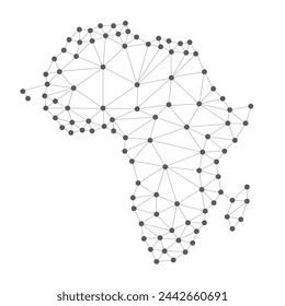 Black and White Polygonal Map of Africa - Continent Wide Digital Network Connections - Minimal Modern Style Technology Concept, Creative Design, Illustration Template Isolated on White Background