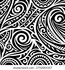 Black and white Polynesian tribal pattern, Monochromatic Tribal Pattern Background, Dynamic Tribal.