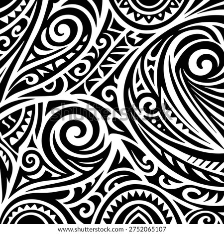 Black and white Polynesian tribal pattern, Monochromatic Tribal Pattern Background, Dynamic Tribal.