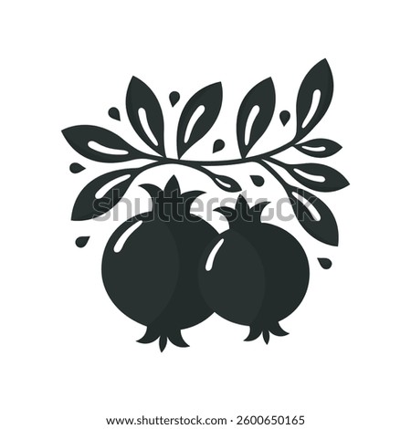 Black and White Pomegranate Flat Vector Illustration Isolated on White Background