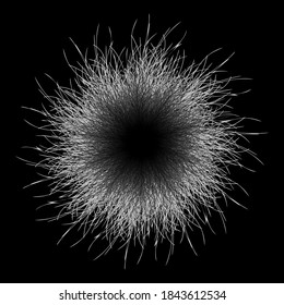 Pompón blanco y negro. Pompón esponjoso aislado. Pelota de cuatro. Ilustración vectorial 3D.