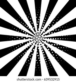 ?artoon black and white pop art card, banner, flyer with rays. Vector illustration of explosion, burst.