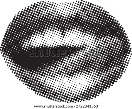 Black and white pop art image featuring a mouth rendered entirely using a halftone dot pattern technique