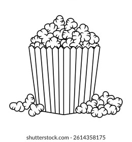 A black and white popcorn illustration line art of a coloring page