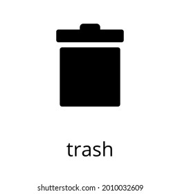 icono de vector popular en blanco y negro con descripción, icono de basura, basura, cesta de basura