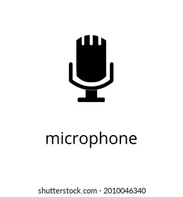 icono vectorial popular en blanco y negro con descripción, grabación de sonido, micrófono, música de canciones y clases abiertas, editor de voz