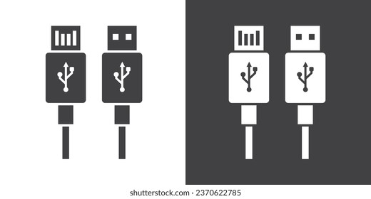 Icono de interfaces USB de puerto blanco y negro. Icono de los cables Usb. Icono de cable Usb moderno. Cable de tipo Usb. Ilustración vectorial del cargador. Símbolo del smartphone Charger en estilo plano de moda.