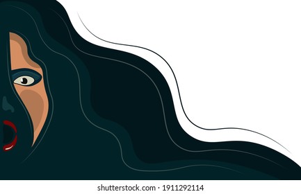 Black and white portrait of abstract forms of a frightened girl. Vector horror movie festival flyer template. Easily editable layered vector illustration.Human emotions.