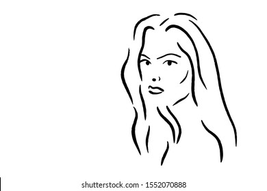 Black and white portrait of beautiful woman line art hand drawn vector background