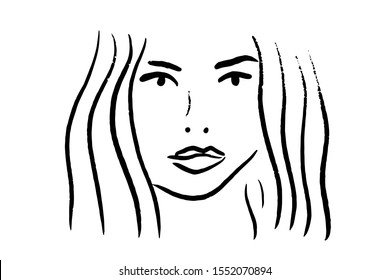 Black and white portrait of beautiful woman line art hand drawn vector background wallpaper