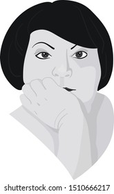 Black and white portrait of a chubby woman. Vector illustration