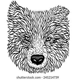 Black and white portrait of a dog, vector graphics