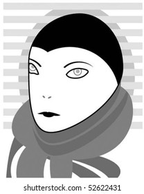 Black and white portrait of a fantastic lady in black hat
