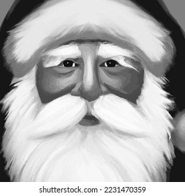 Black and white portrait of Santa Claus  illustration