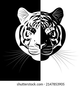 Black and white portrait of a tiger. Stylish print for a T-shirt. Modern design. Vector illustration