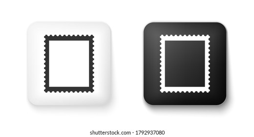 Schwarz-Weiß-Poststempel-Symbol einzeln auf weißem Hintergrund. Knopf Quadrat. Vektorgrafik