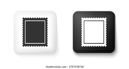 Black and white Postal stamp icons isolated on white background. Square button. Vector.