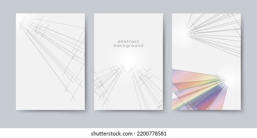 Black and white poster or brochure in elemental geometry style. Abstract architecture background. Set
