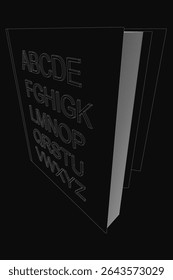 A black and white poster featuring bold letters A to Z arranged in a clean, typographic layout against a dark background. The design is simple yet striking, ideal for educational or book-related.