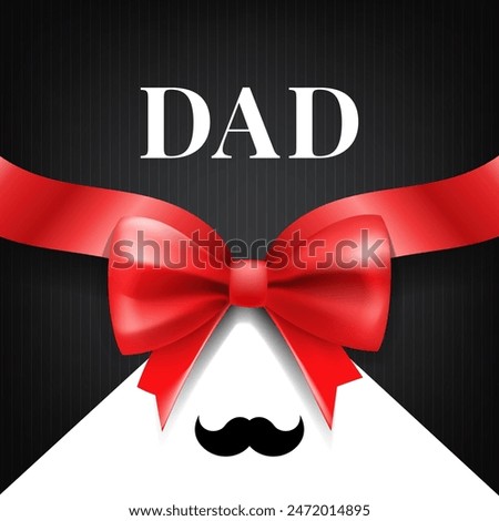 a black and white poster with a red ribbon and a red bow