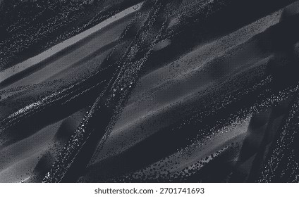 Modelo de pôster preto e branco com textura de meio-tom grunge. Plano de fundo pontilhado desenhado à mão e pontilhado em pixels. Formas quadradas abstratas com efeito vintage angustiado. Design granulado áspero do vetor.