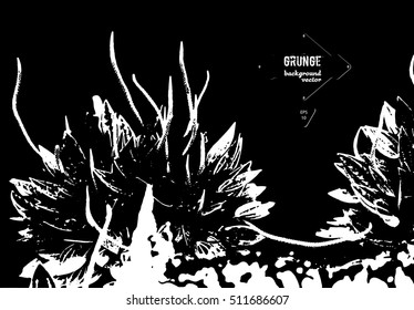 Black and white poster with tropical plants. Vector illustration EPS 10.